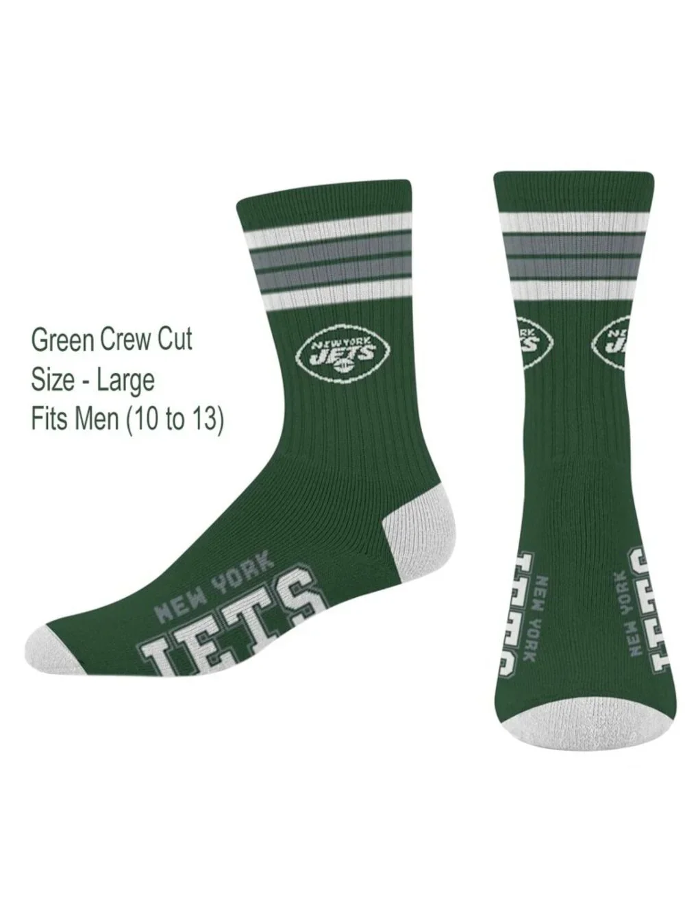 For Bare Feet Men's NFL 4-Stripe Deuce Performance Crew Socks Large NY Jets